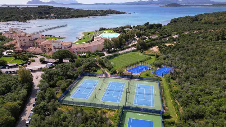 Aerial view of Mouratoglou Tennis Center Sardinia at Hotel Cala di Volpe
